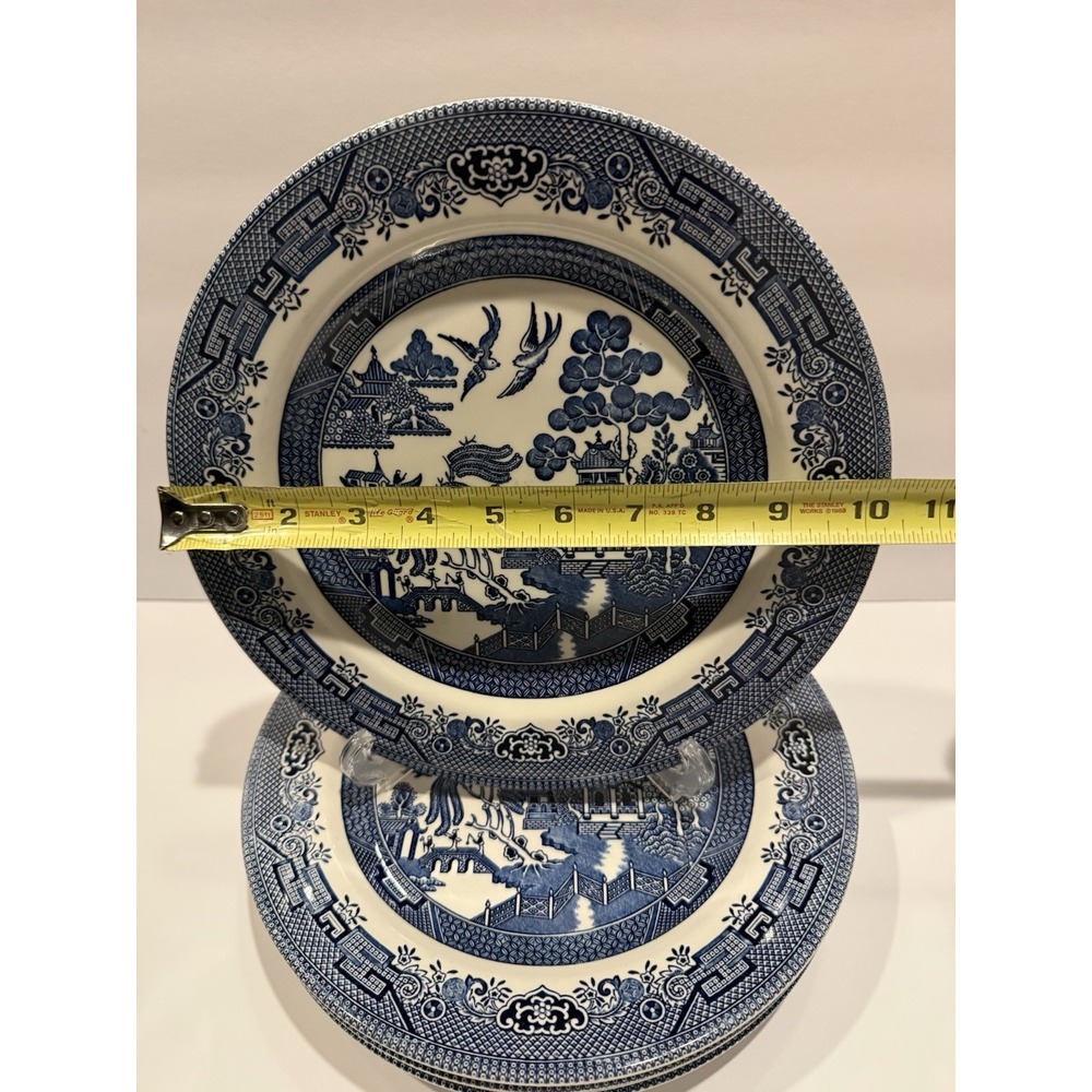 Set of 7 Churchill Blue Willow Dinner Plates 10" England Ironstone - Picture 6 of 10